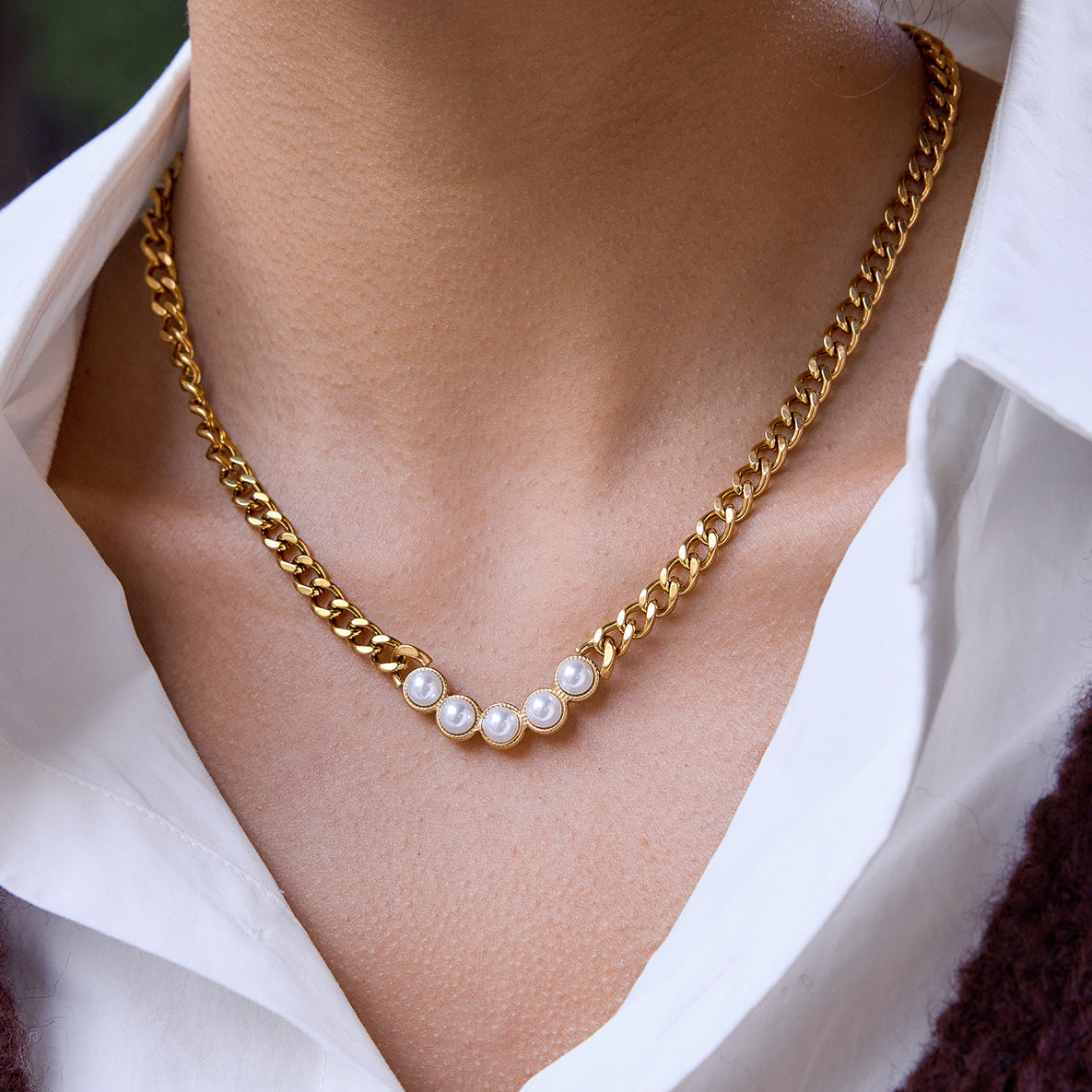 Gold - Plated Necklace with Pearl Accents