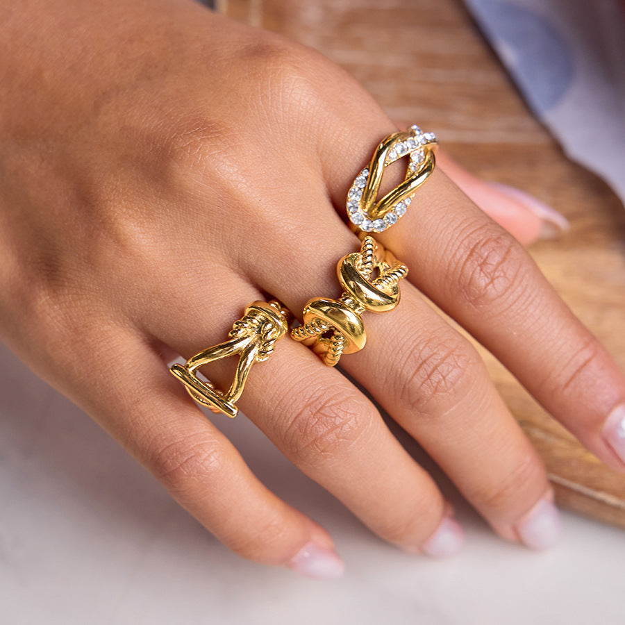 Statement Ring Set – Sculptural Knot, Abstract Figure & Twisted Band for Women