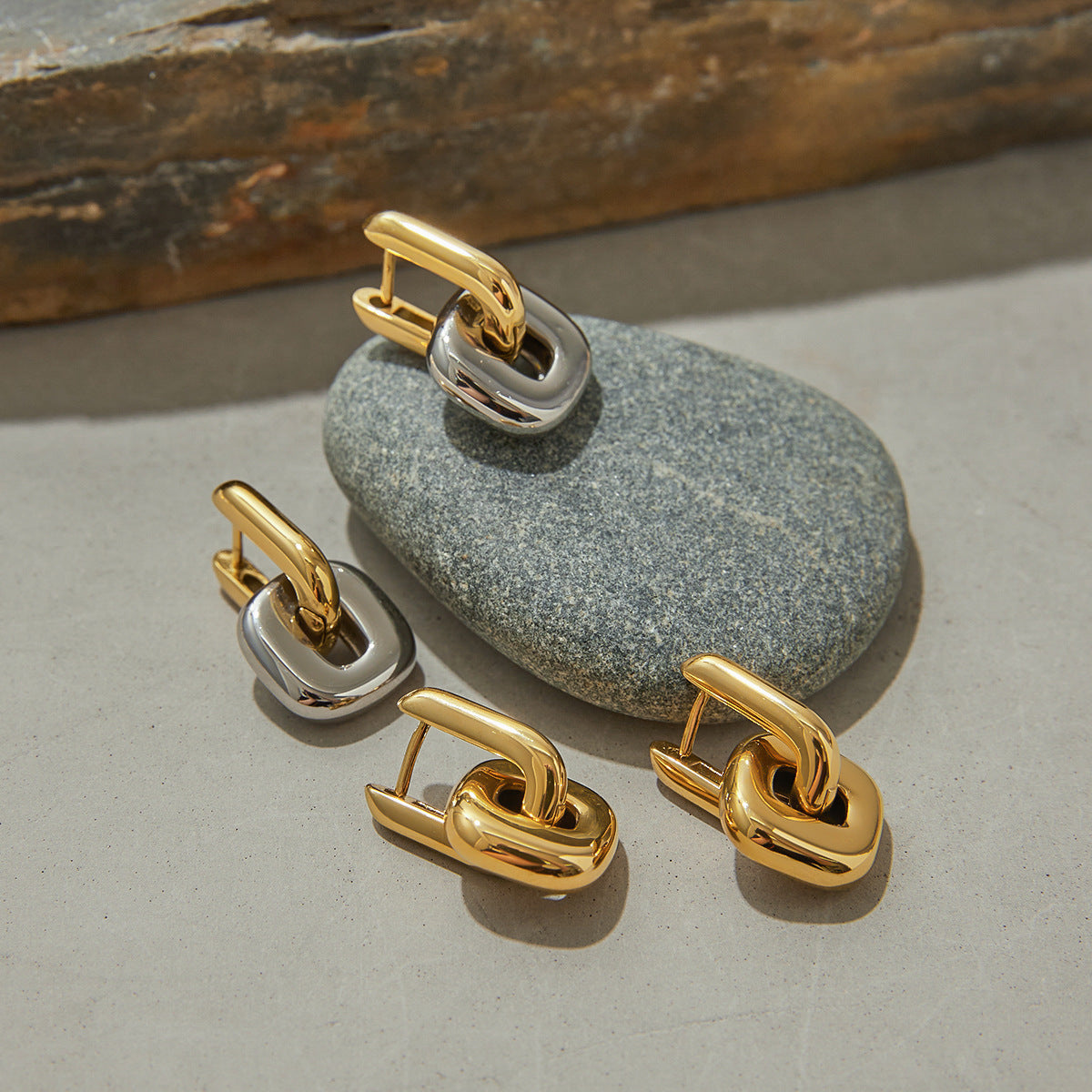 Two-tone Stainless Steel Stud Earrings