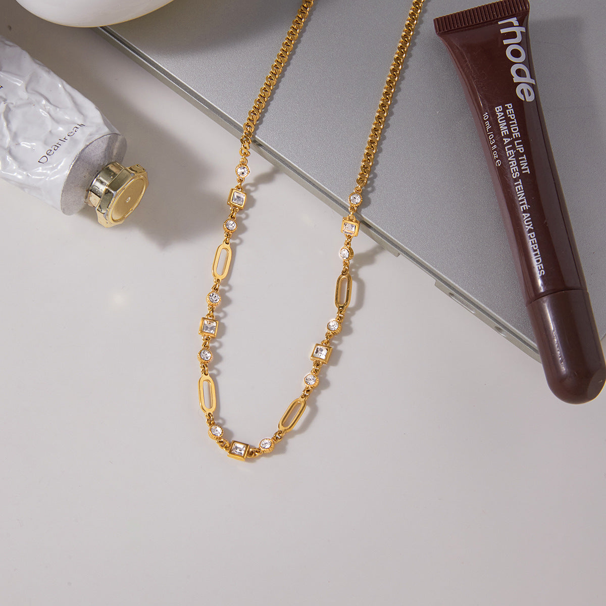 Layered Choker Necklace with Cubic Zirconia - Dangling Chain Jewelry for Women