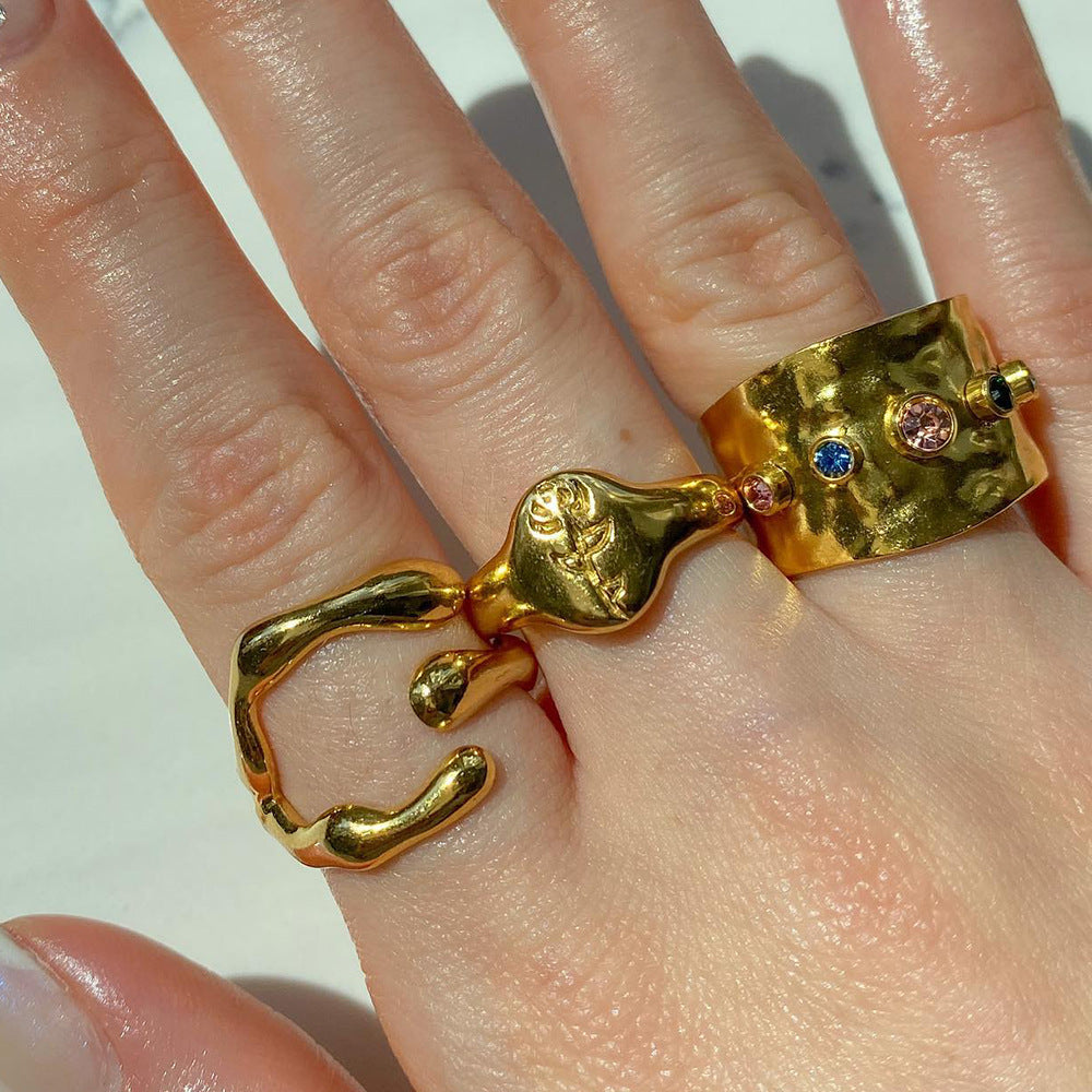 Abstract Gold Finger Rings – Sculptural Multi-Ring Set for Women