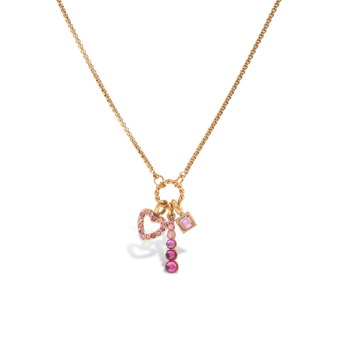 Gold - plated Necklace with Pink Gemstone Charms