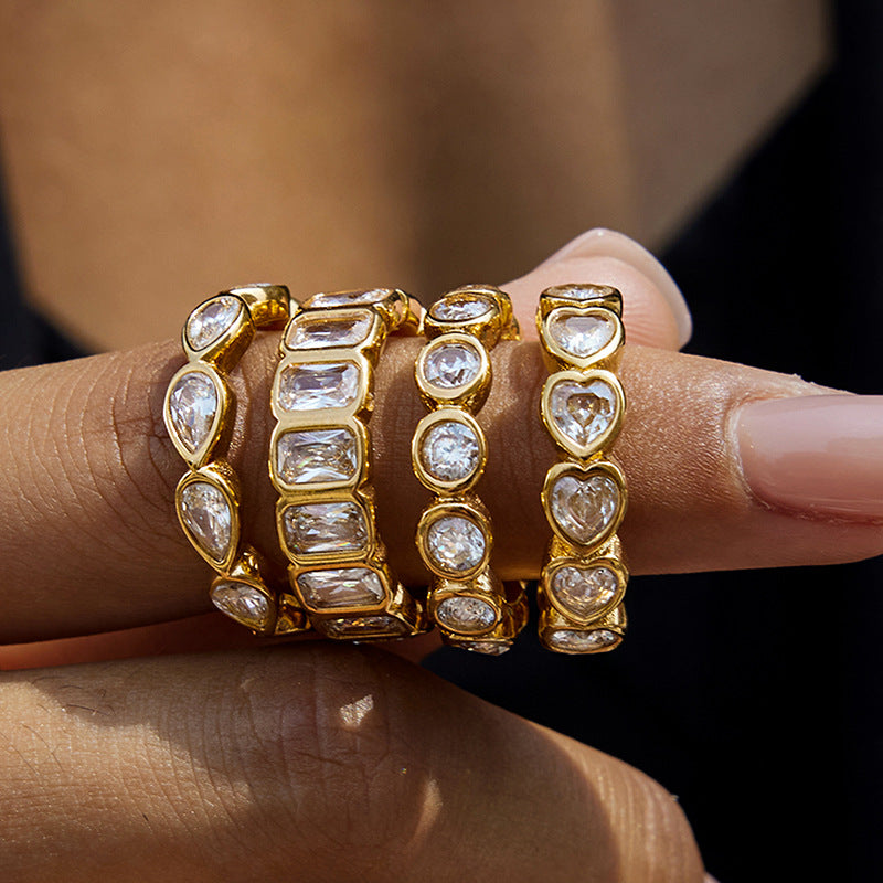 18K Gold Plated Eternity Ring – Rectangular Cut Cubic Zirconia Wedding Band for Women
