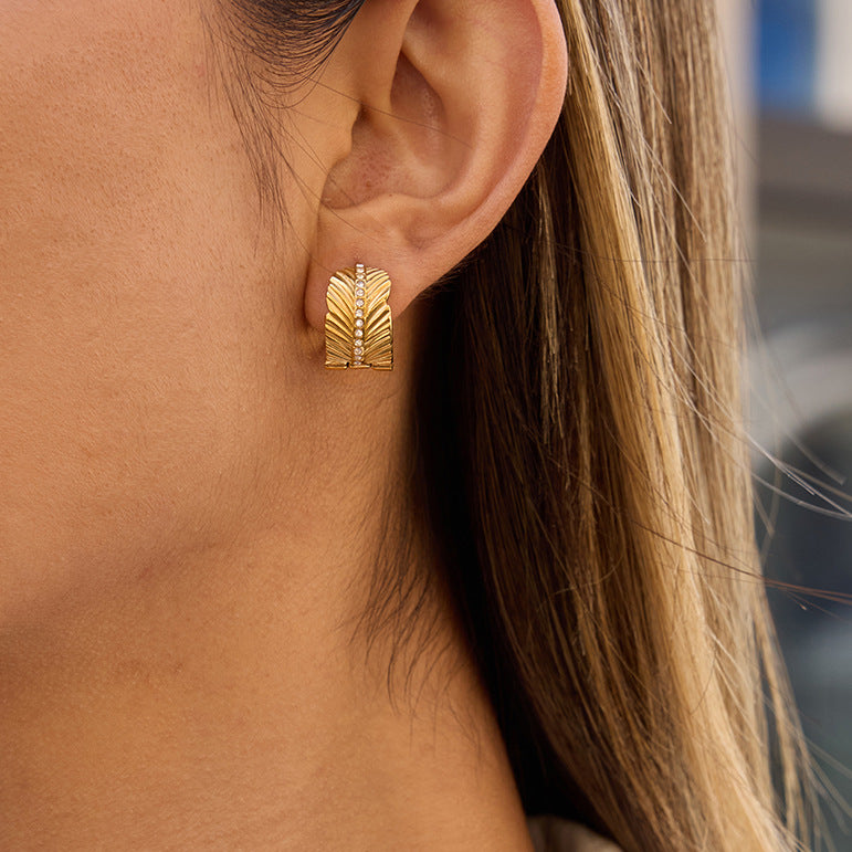 Stainless Steel White CZ Stud Earrings