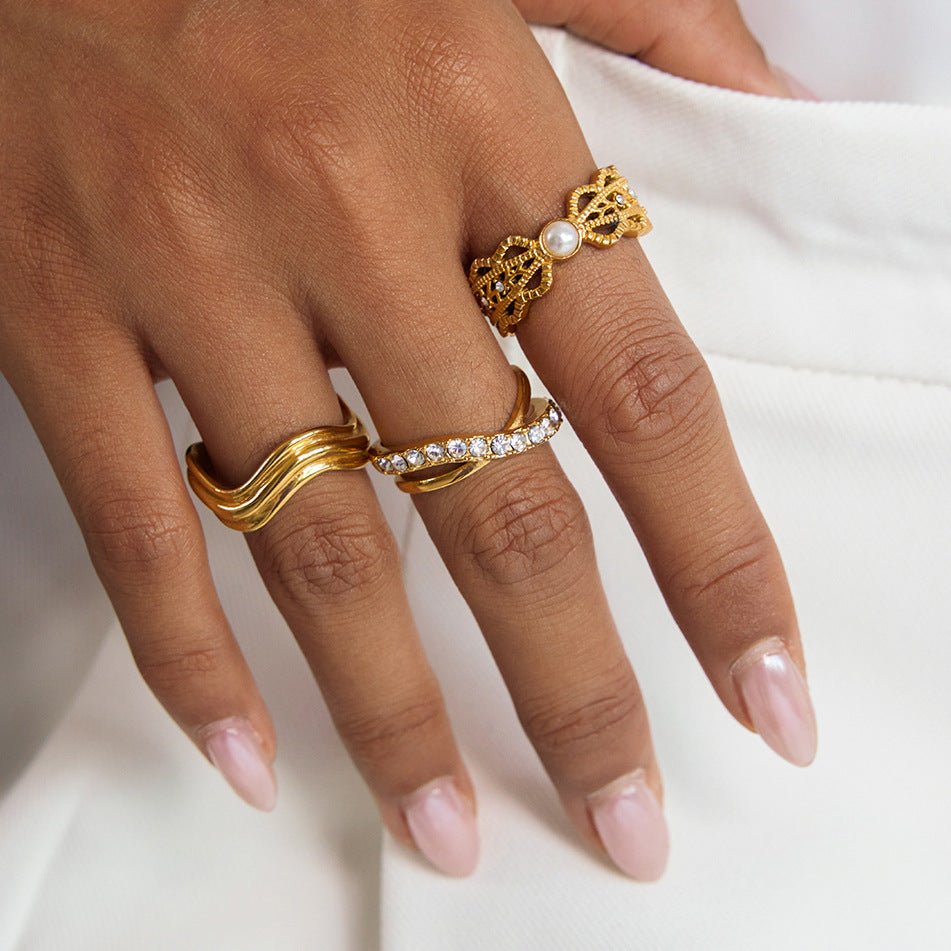 Vintage Stackable Rings – Baroque Crown, Pearl & Lace Design, Statement Finger Rings for Women