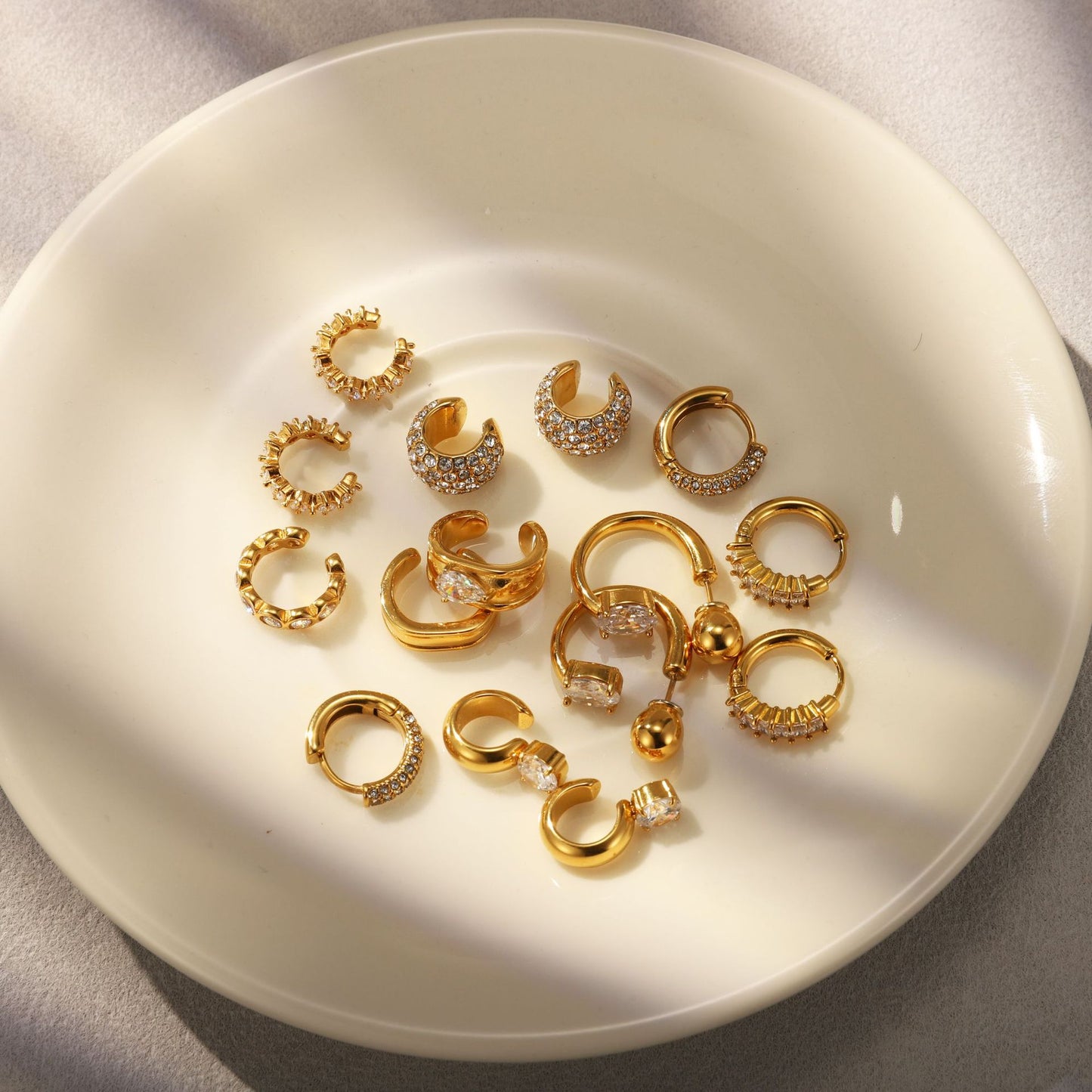Gold - Plated Hoop Earrings with Dazzling Cubic Zirconia