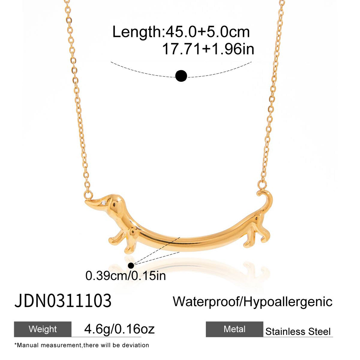 Layered Stainless Steel Necklaces with Dachshund Pendant and Crystal Accents