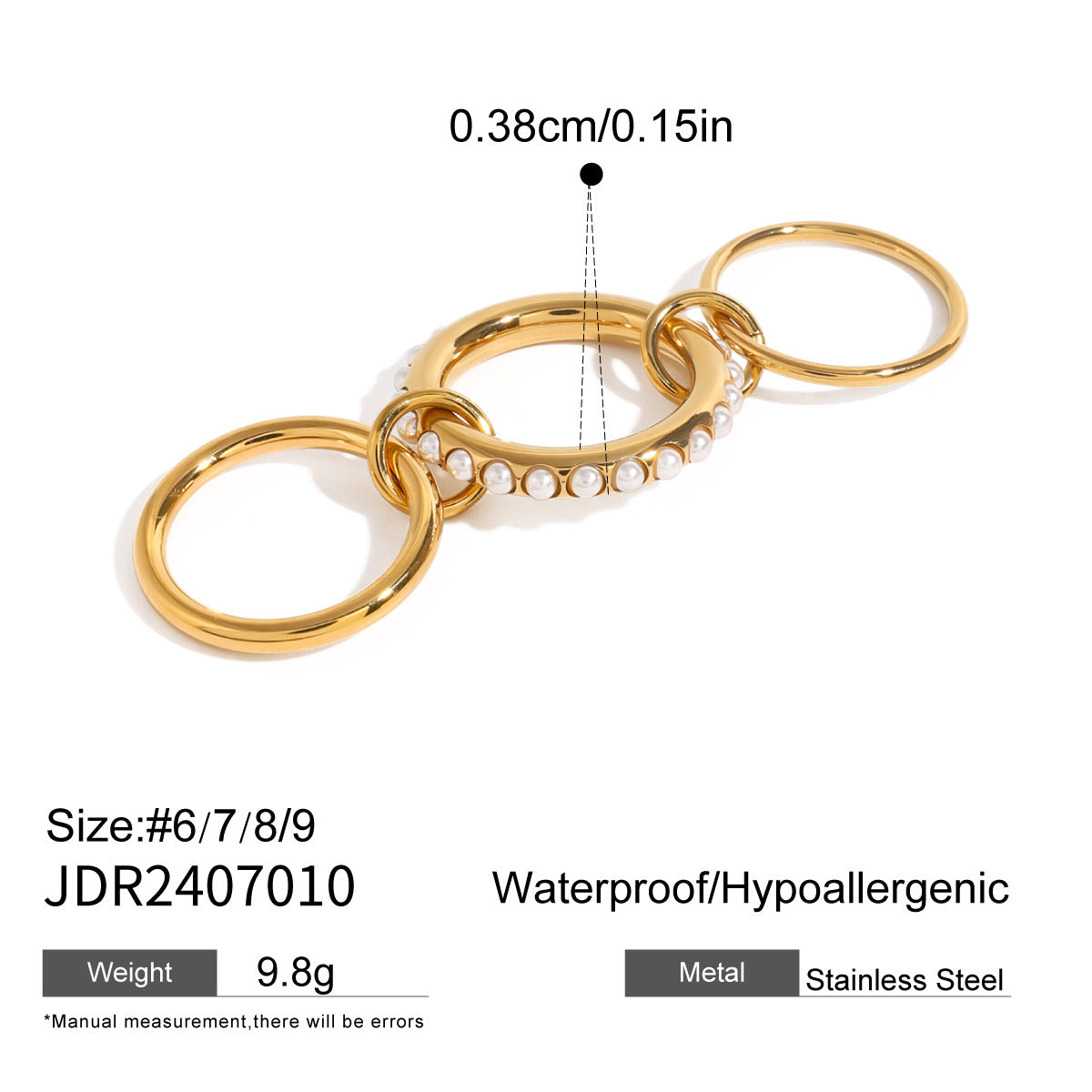 Gold-Tone Multi-Ring Set – Pearl, Zirconia, Stackable Fashion Rings for Women