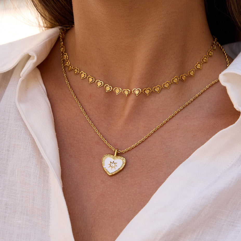 Dazzling Gold - Plated Heart - Shaped Pendant Necklace with Crystals