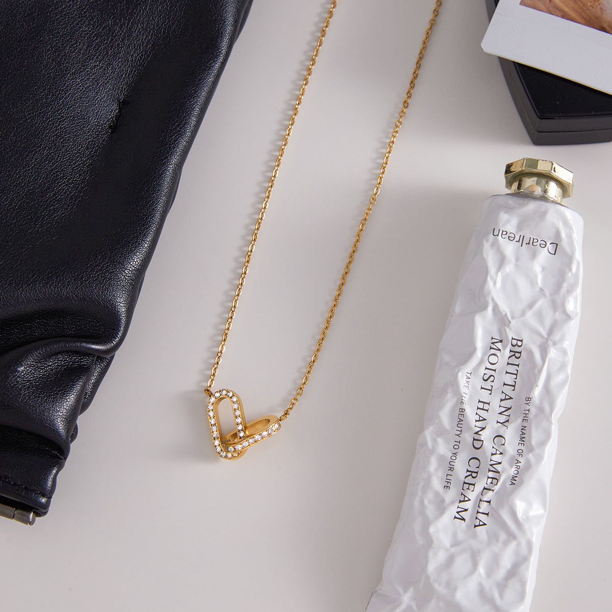 Dazzling Interlocking Heart - Shaped Pendant Necklace with Crystals