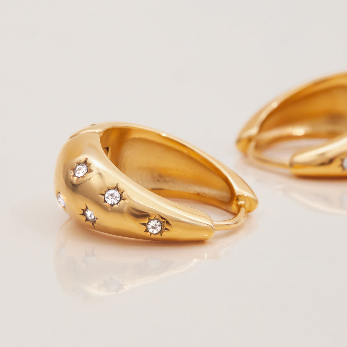 Gold Star Moon Hoops with CZ Gems, Lightweight Stud Earrings for Women Girl Jewelry Gifts