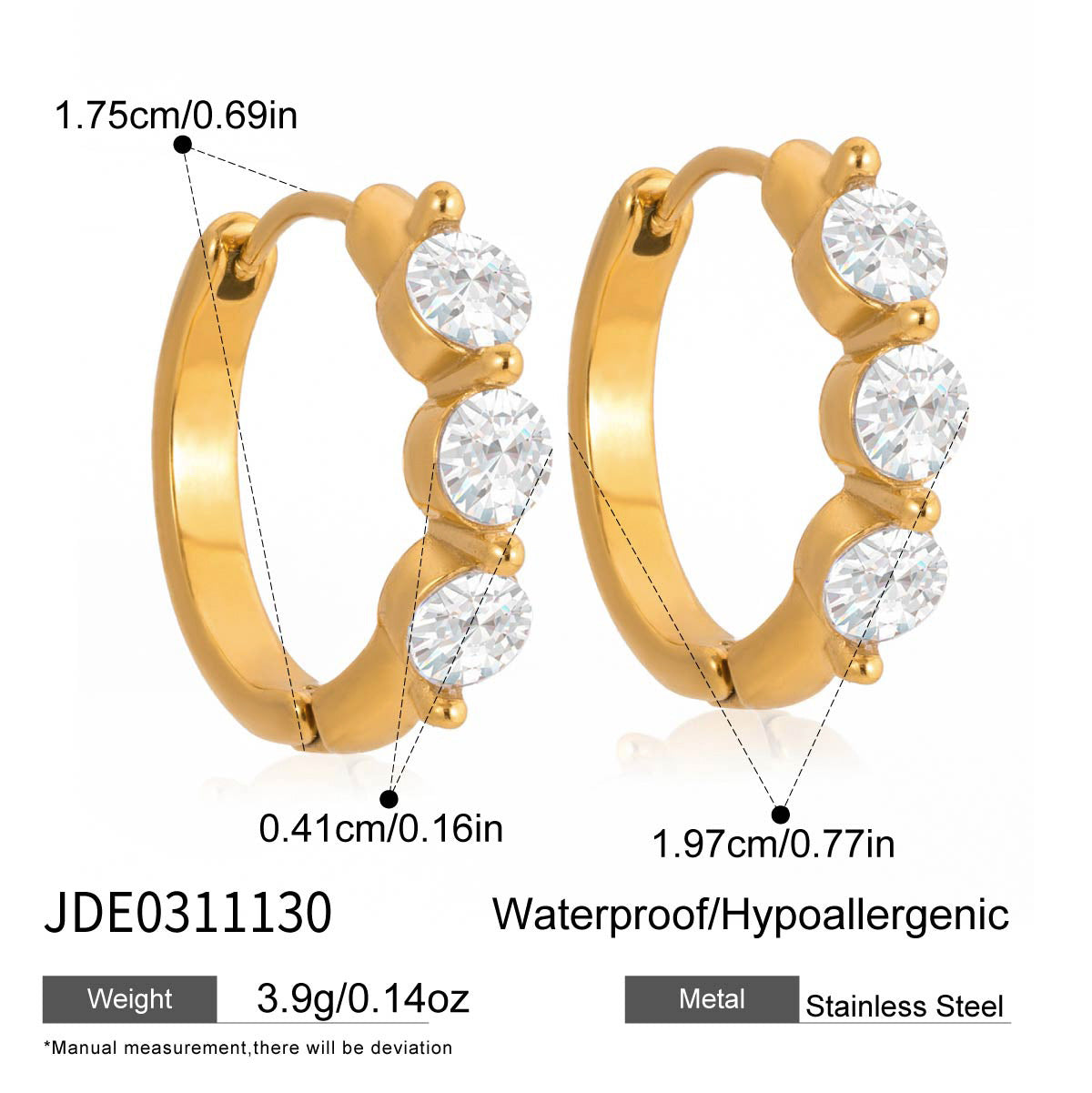 Gold - Plated Triple - Stone Hoop Earrings with Stud