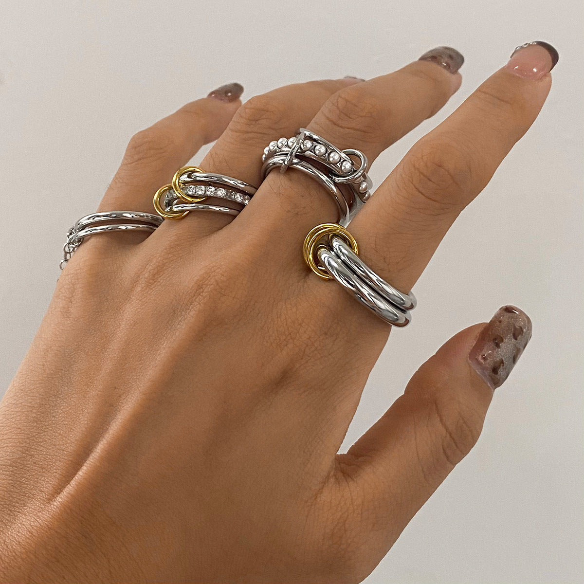 Gold-Tone Multi-Ring Set – Pearl, Zirconia, Stackable Fashion Rings for Women