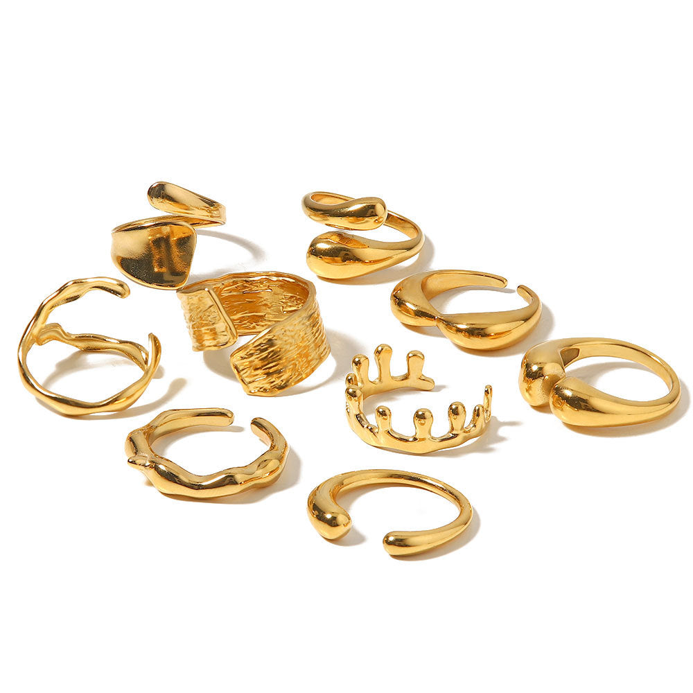 Abstract Gold Finger Rings – Sculptural Multi-Ring Set for Women