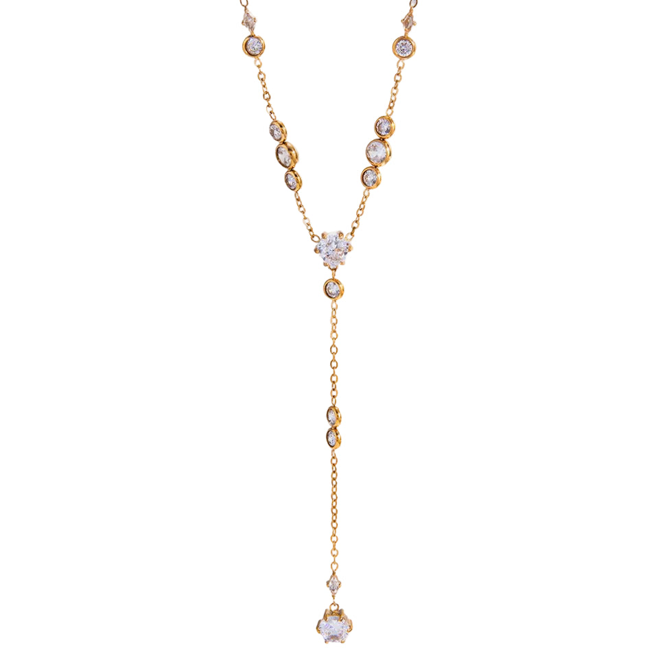 Gold Plated Cubic Zirconia Y-Necklace
