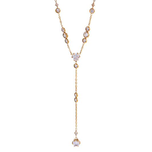 Elegant Gold Plated Y Necklace with Sparkling Cubic Zirconia – Dainty Luxury Jewelry for Women