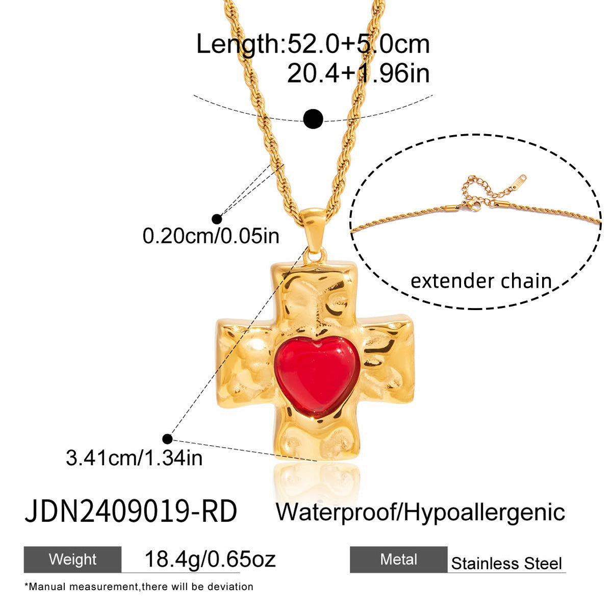 Titanium Steel Crucifix Necklace with Red Agate Inlay