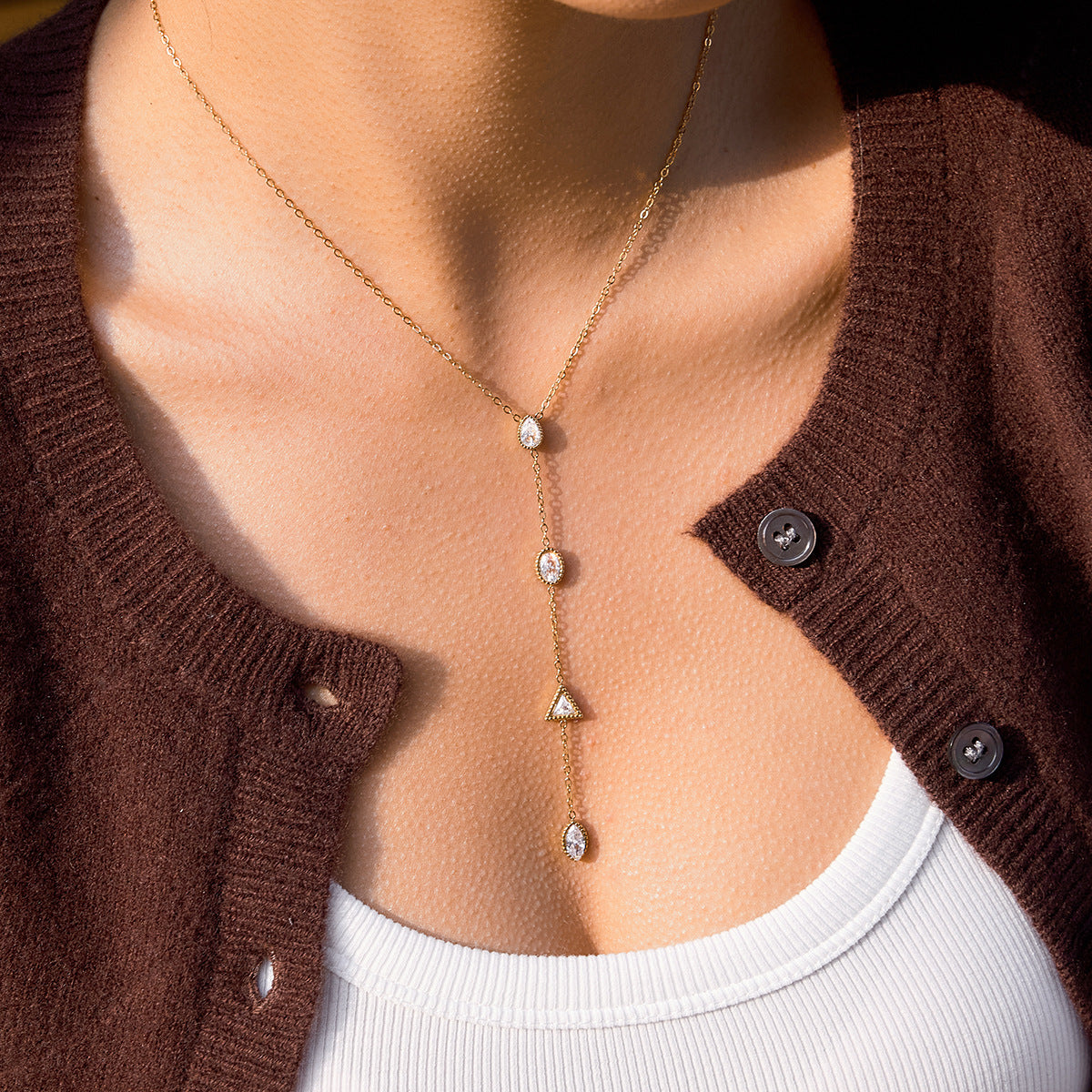 Layered Gold - Tone Necklace with Crystal Accents