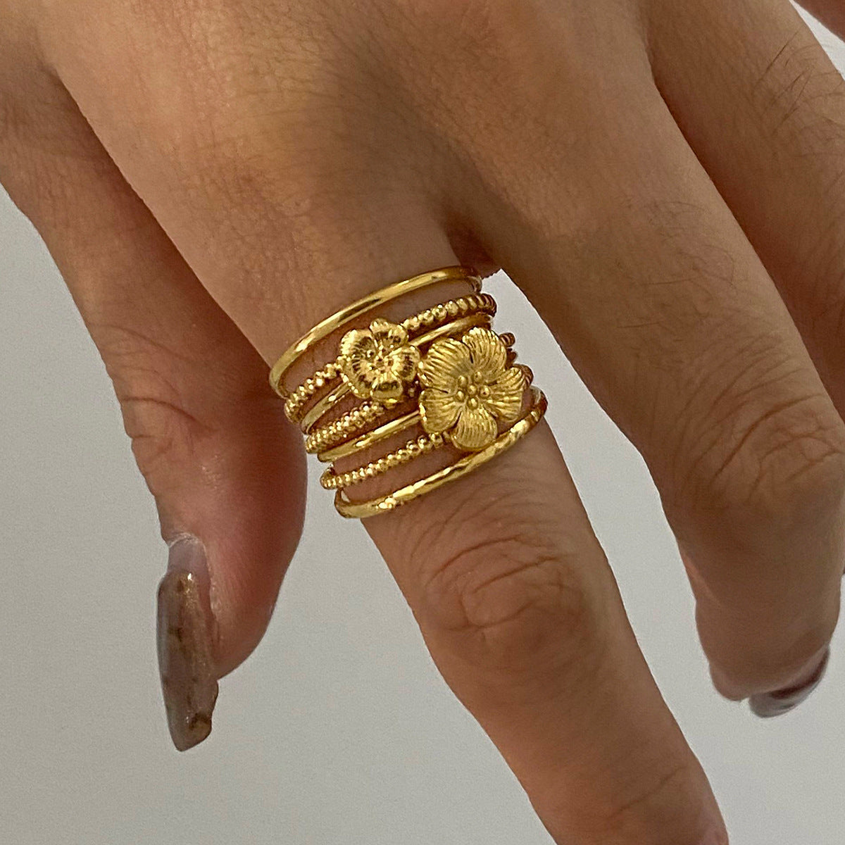 Bohemian Gold Stackable Rings – Mixed Shapes Cubic Zirconia Statement Ring Set for Women