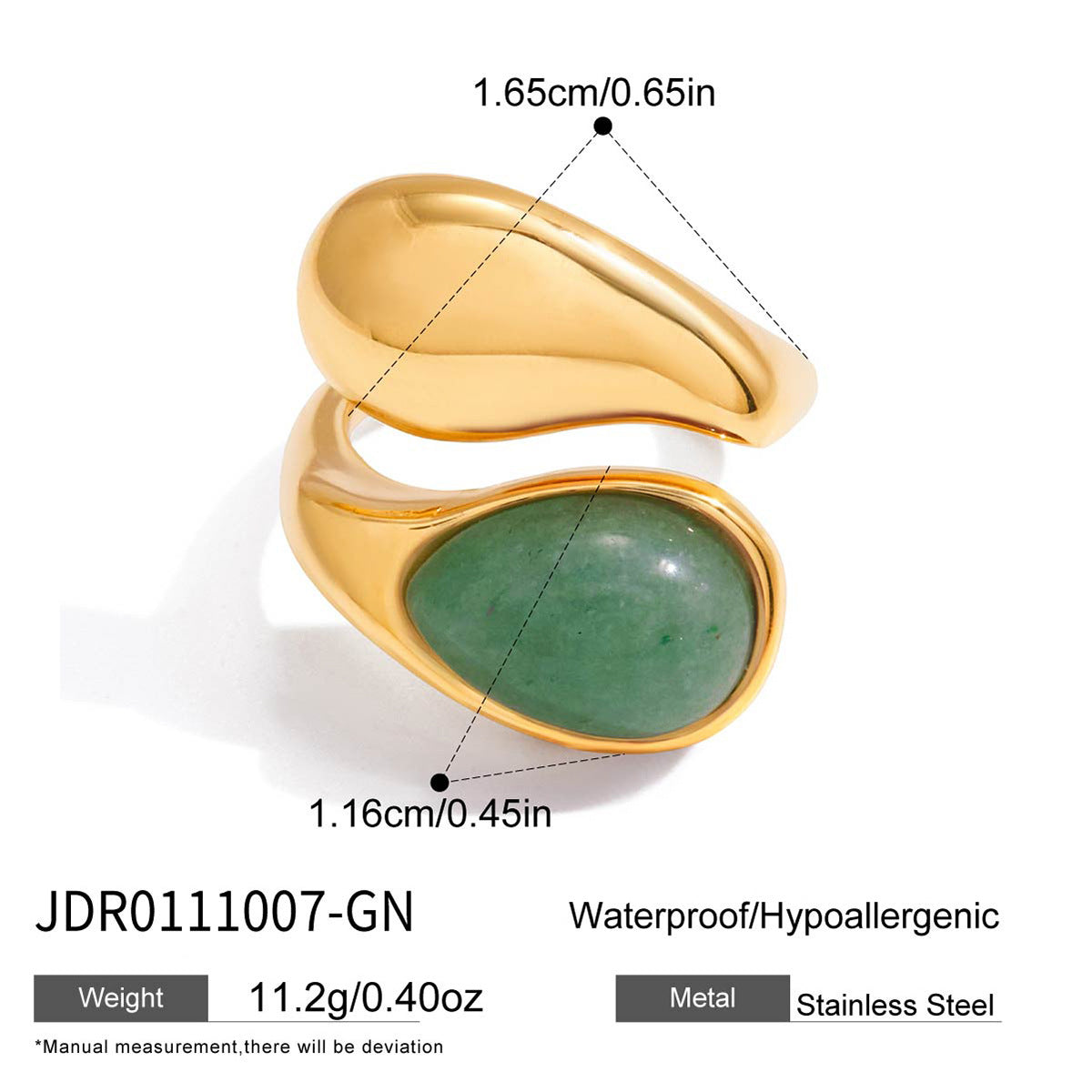 Asymmetric Two-Stone Ring – Green Jade, Mother-of-Pearl Ring for Women