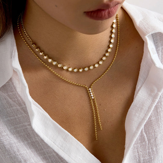 Gold - Plated Elegant Y - Necklace with Sparkling Stones