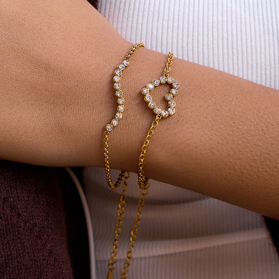 Gold Layered Chain Bracelet Set – Crystal Heart Pendant Bracelet for Women