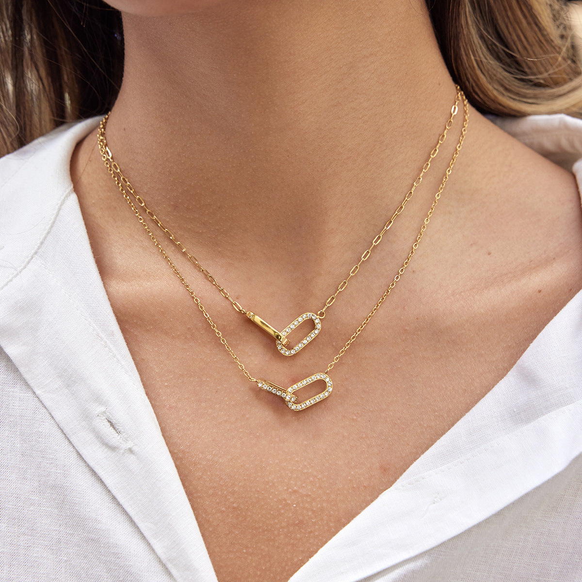 Dazzling Gold - Plated Chain - Link Necklace with Crystals