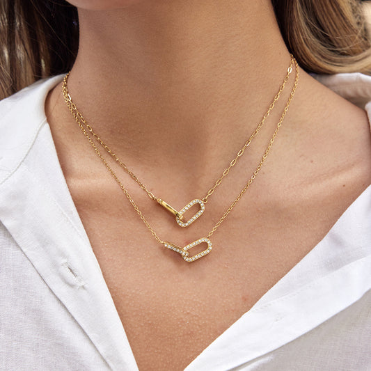 Dazzling Gold - Plated Chain - Link Necklace with Crystals