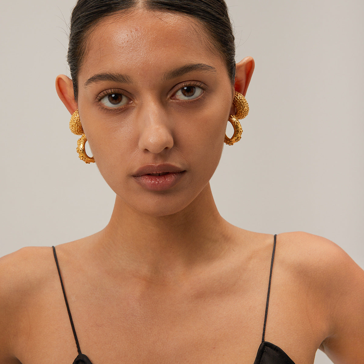 Hammered Stainless Steel Floral 'C' Hoop Earrings