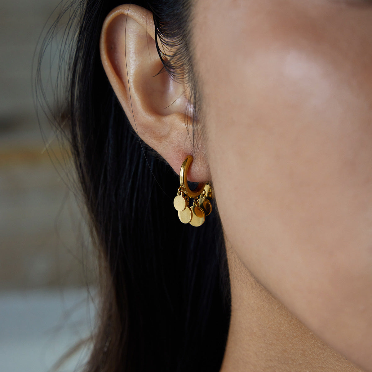 Dangling Disc Hoop Earrings - Gold-Tone Fashion Jewelry