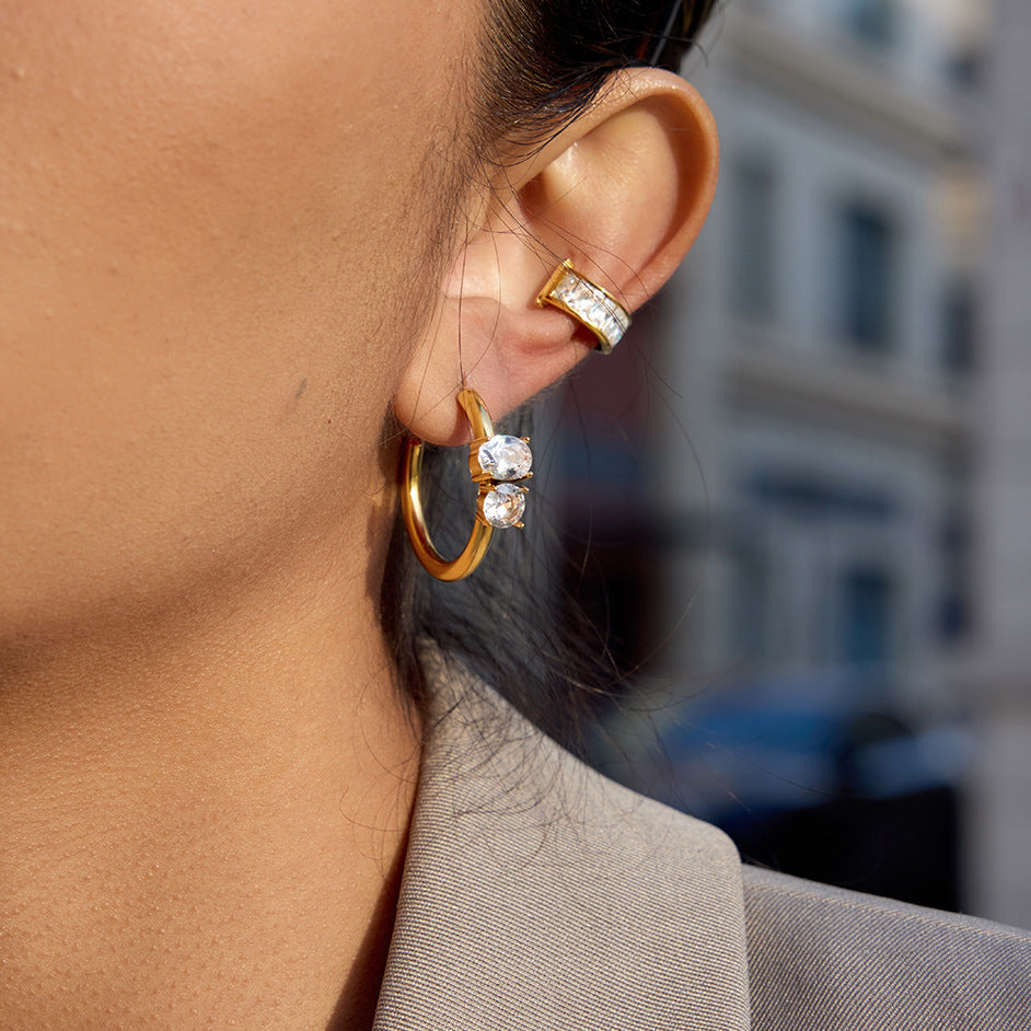 Stainless Steel Zirconia C-Hoop Earrings