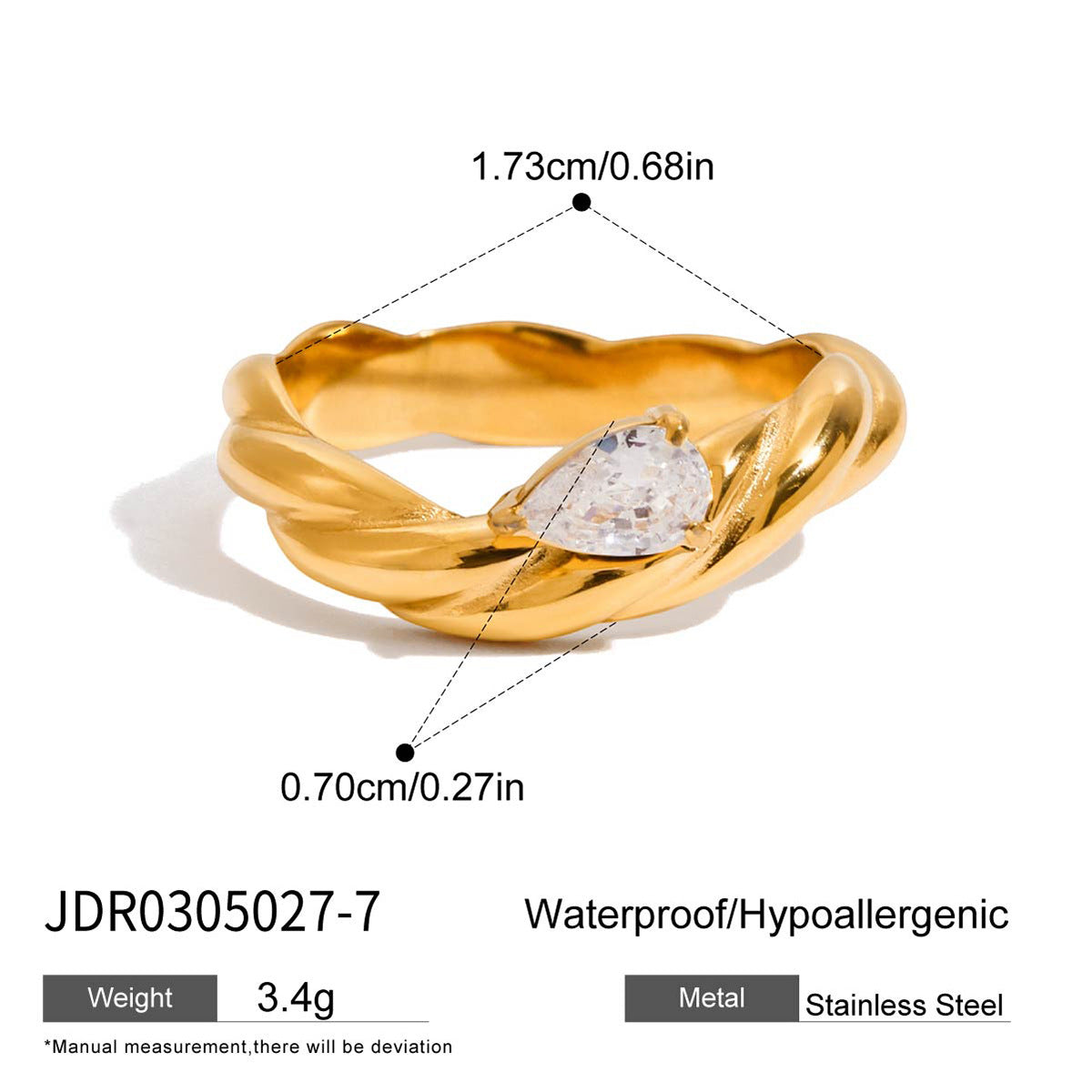 Wave Snake Ring – Pear-Shaped Center Stone, Diamond-Cut Accent Ring for Women