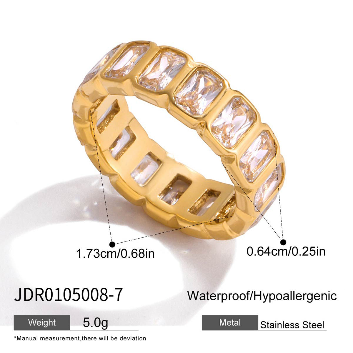 18K Gold Plated Eternity Ring – Rectangular Cut Cubic Zirconia Wedding Band for Women