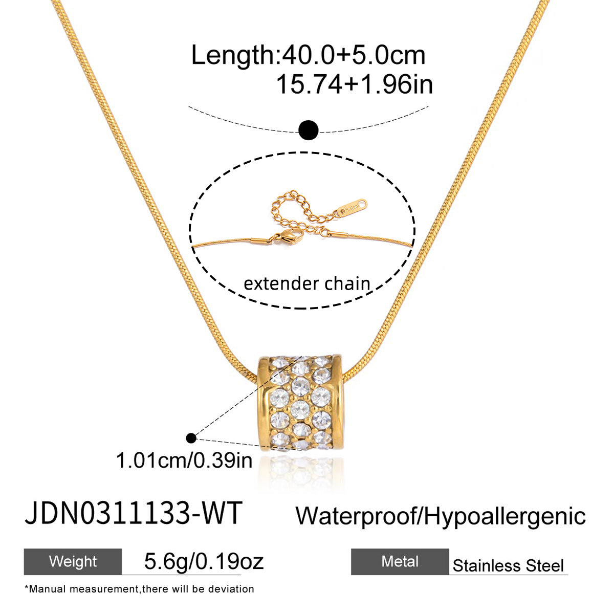 Rhinestone-Studded Titanium Steel Circle Necklace