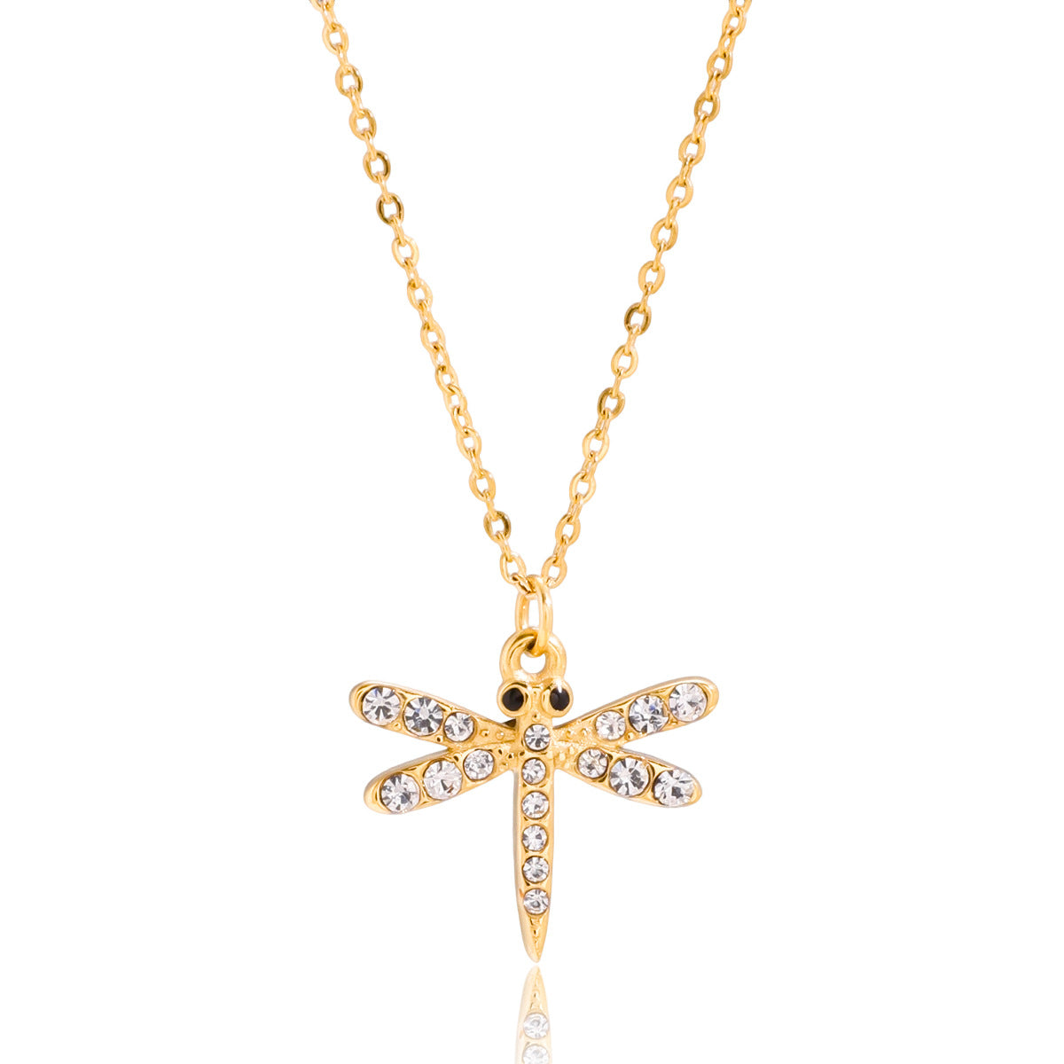 Layered Gold Necklaces with Dragonfly and Floral Pendants