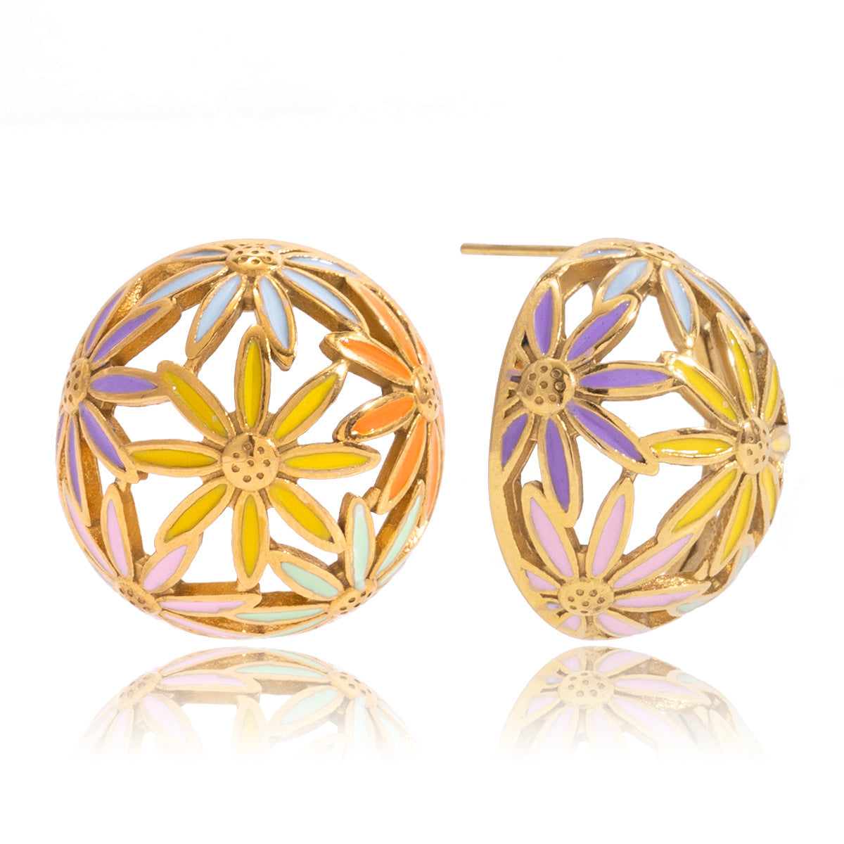Hollow Floral Sphere Stainless Steel Earrings