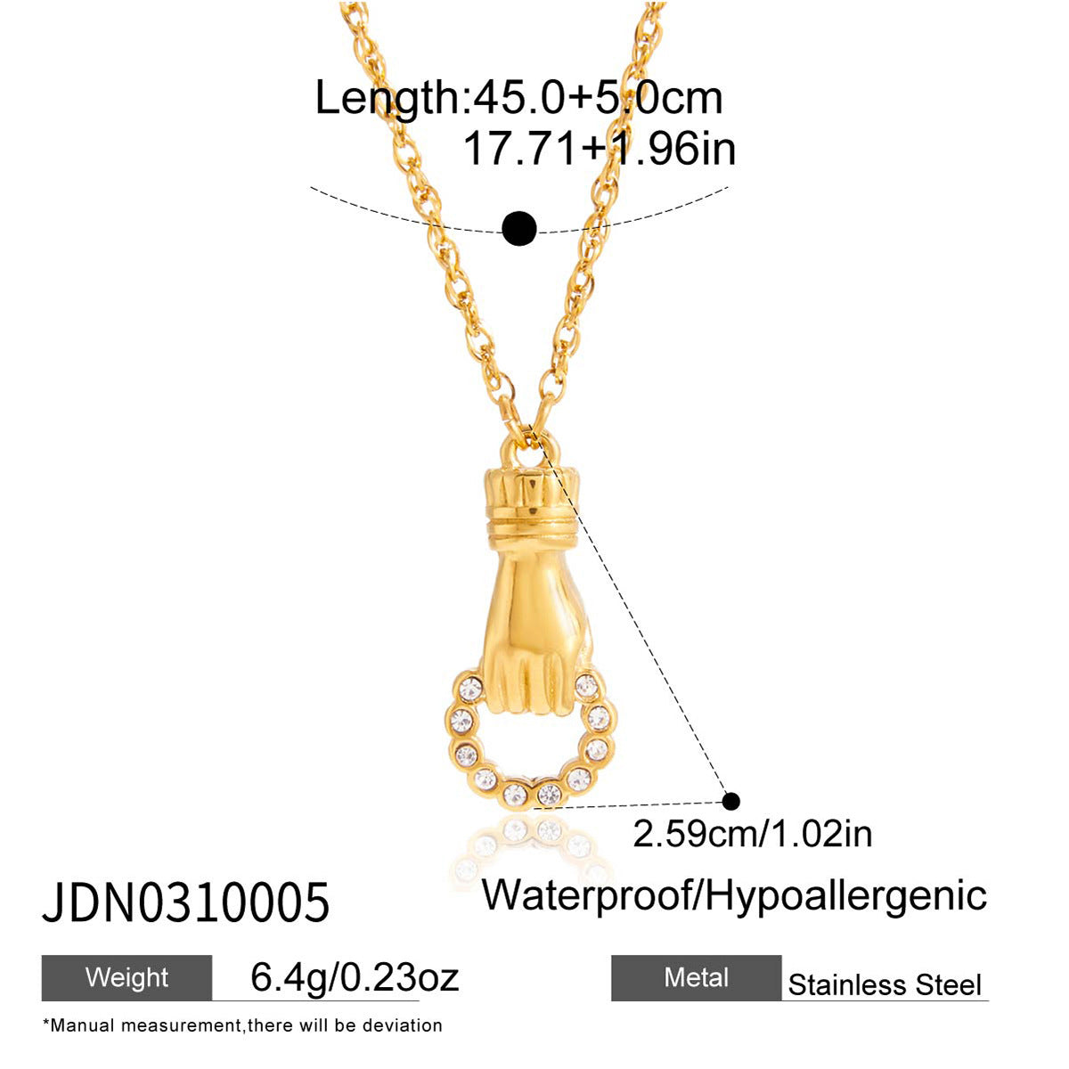 Gold - Plated Hand - Shaped Pendant Necklace with Diamond