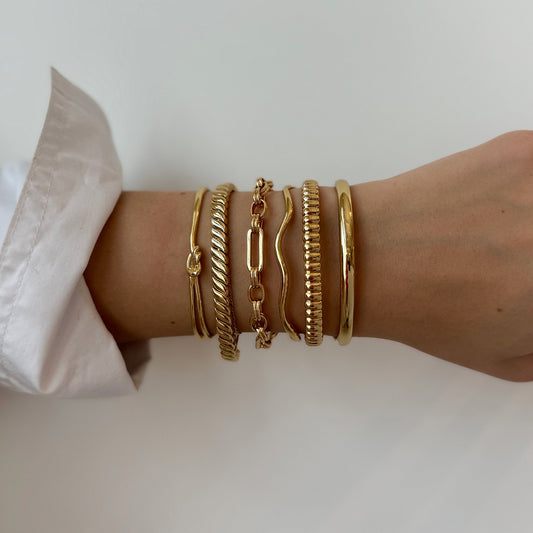 Gold Layered Bracelet Set with Braided, Cuban, Wave, Beaded & Plain Bangles