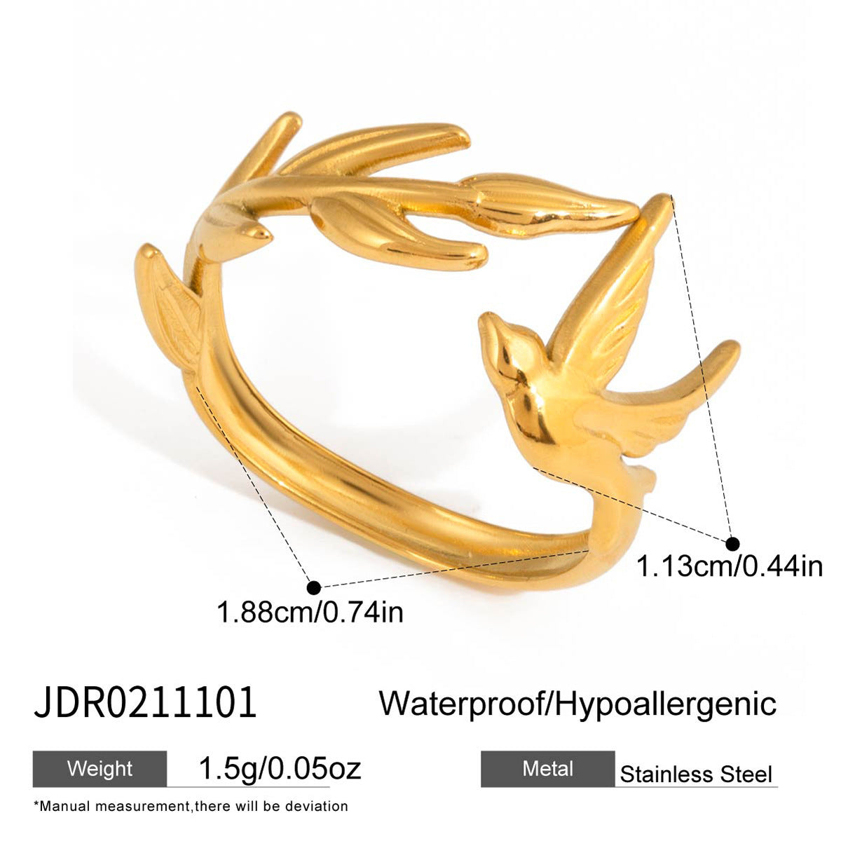 Gold Flying Bird Ring – Open Band Statement Ring for Women