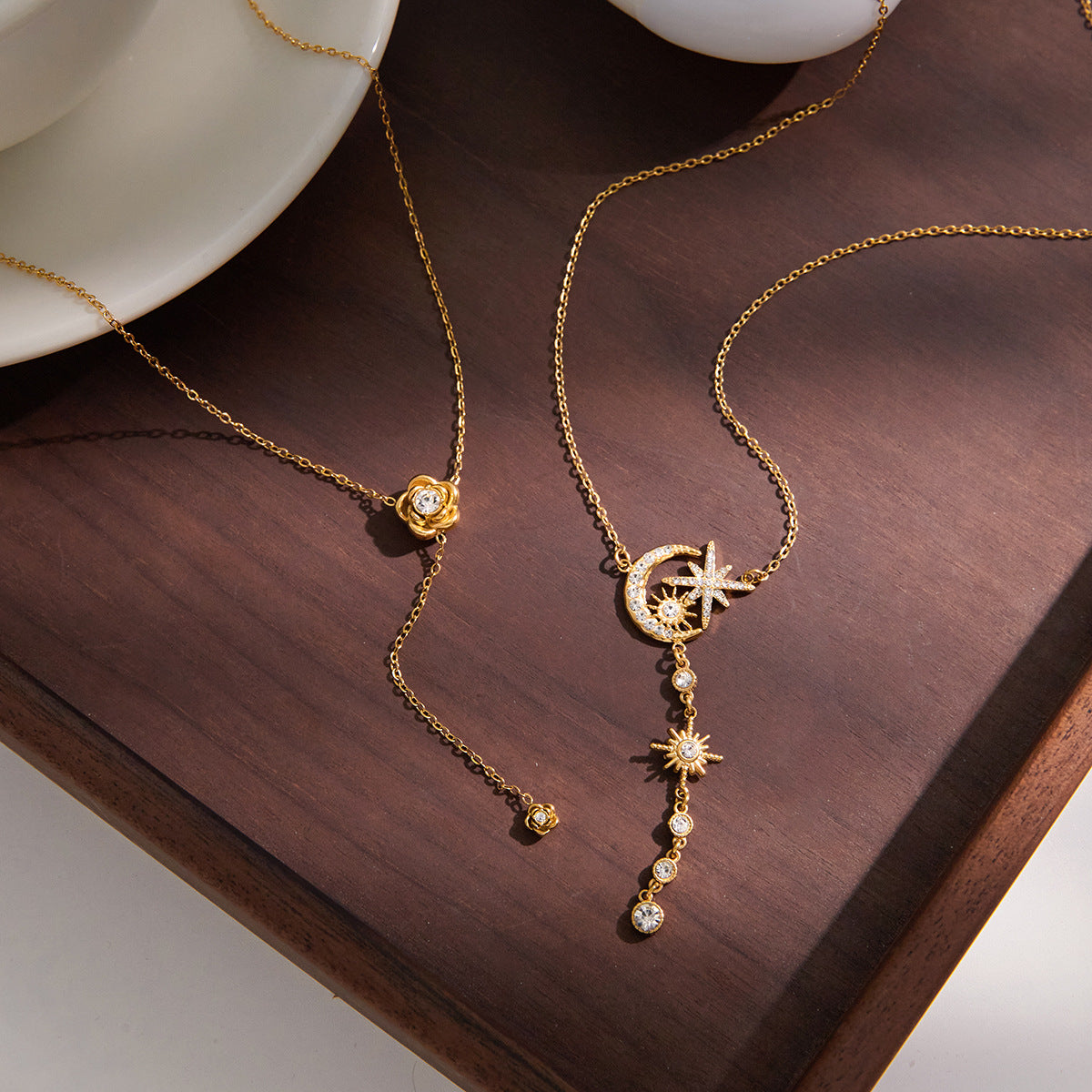 Layered Celestial Necklace Set - Gold - Diamond - Accent