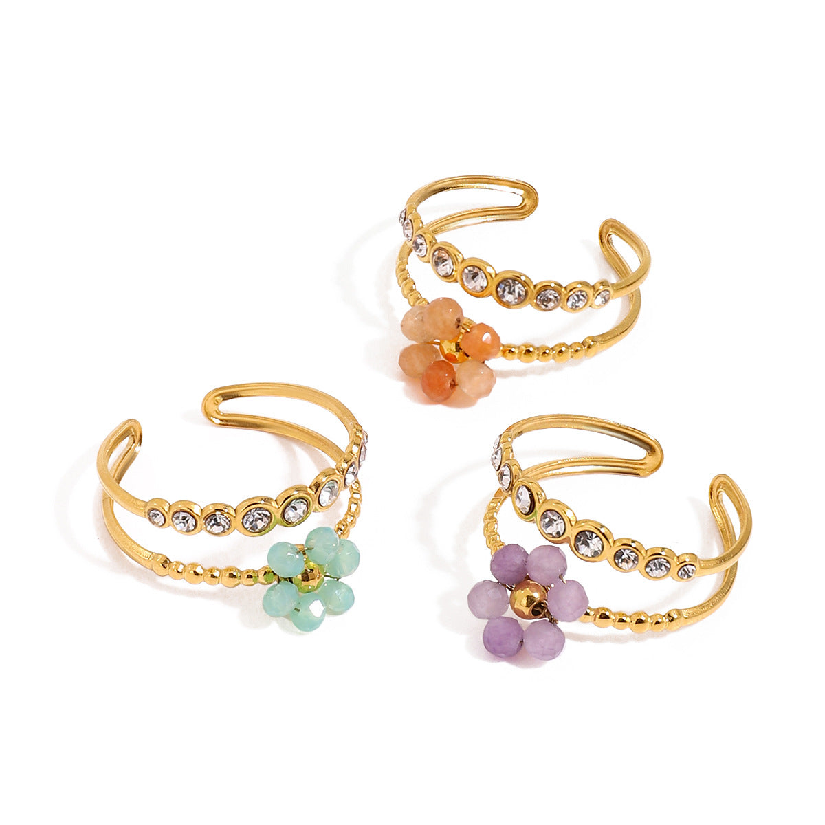 Stainless Steel Crystal Flower Ring