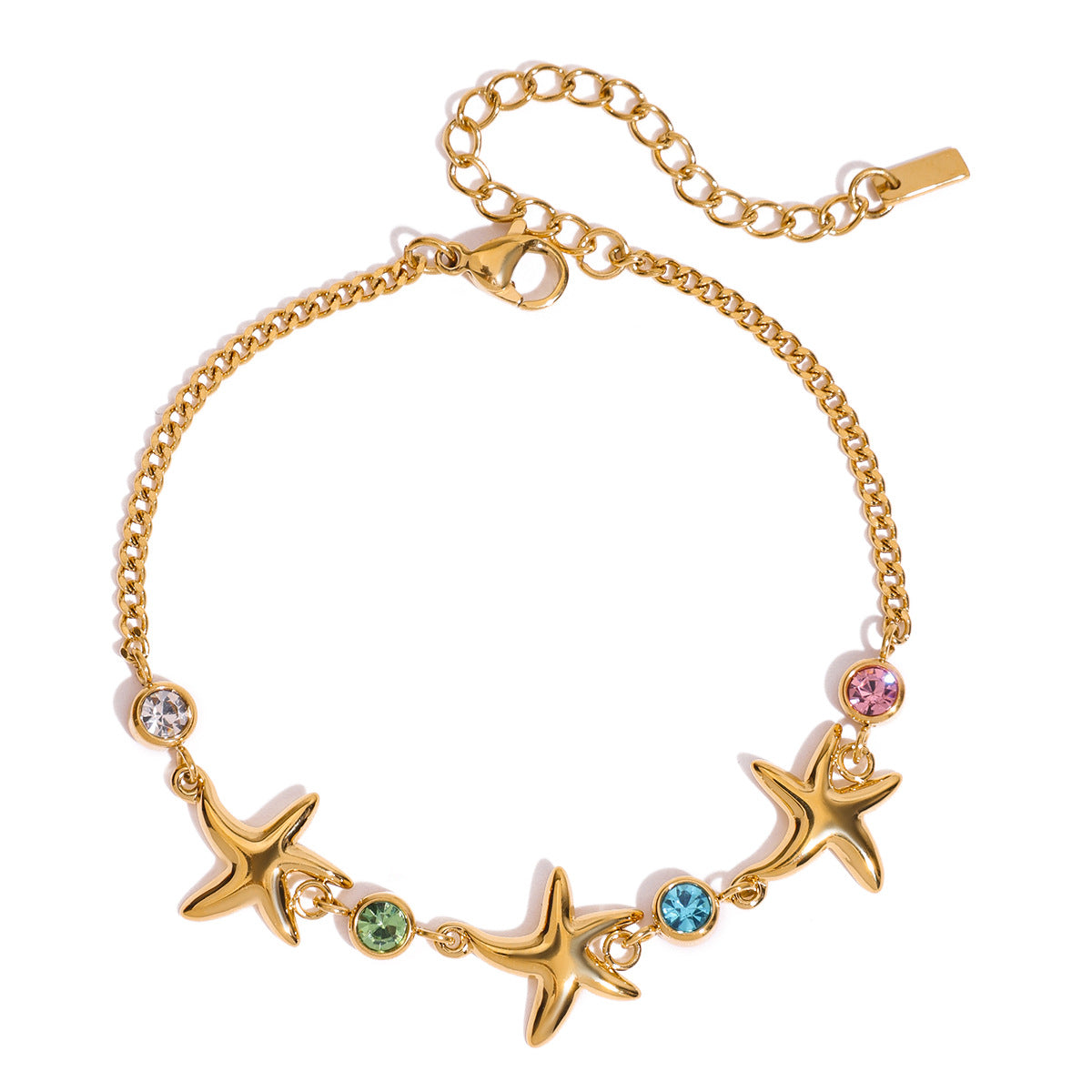 Layered Bracelet Set with Starfish, Seashell & Green Gemstones – Beach Resort Style