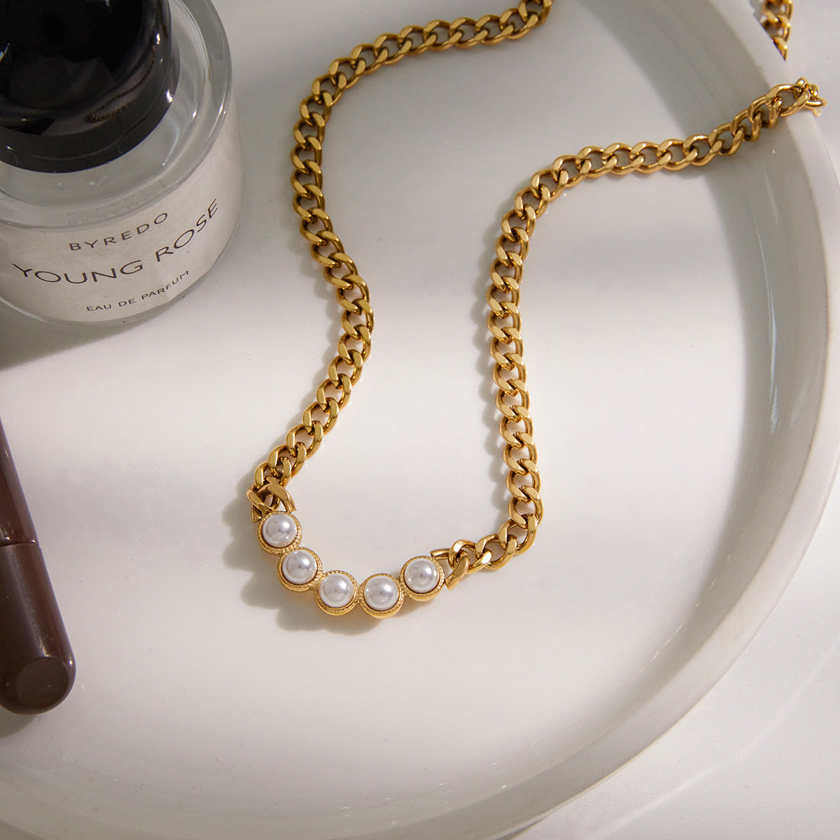 Gold - Plated Necklace with Pearl Accents