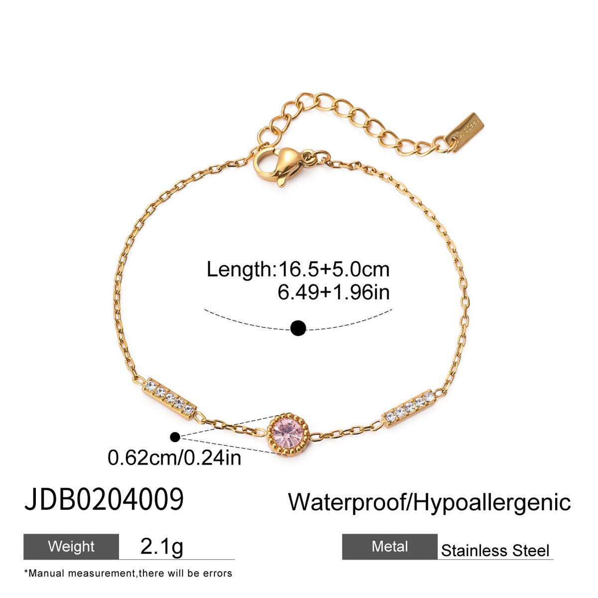 Gold Layered Bracelet Set with Butterfly, Pink Gemstones & Crown Charm