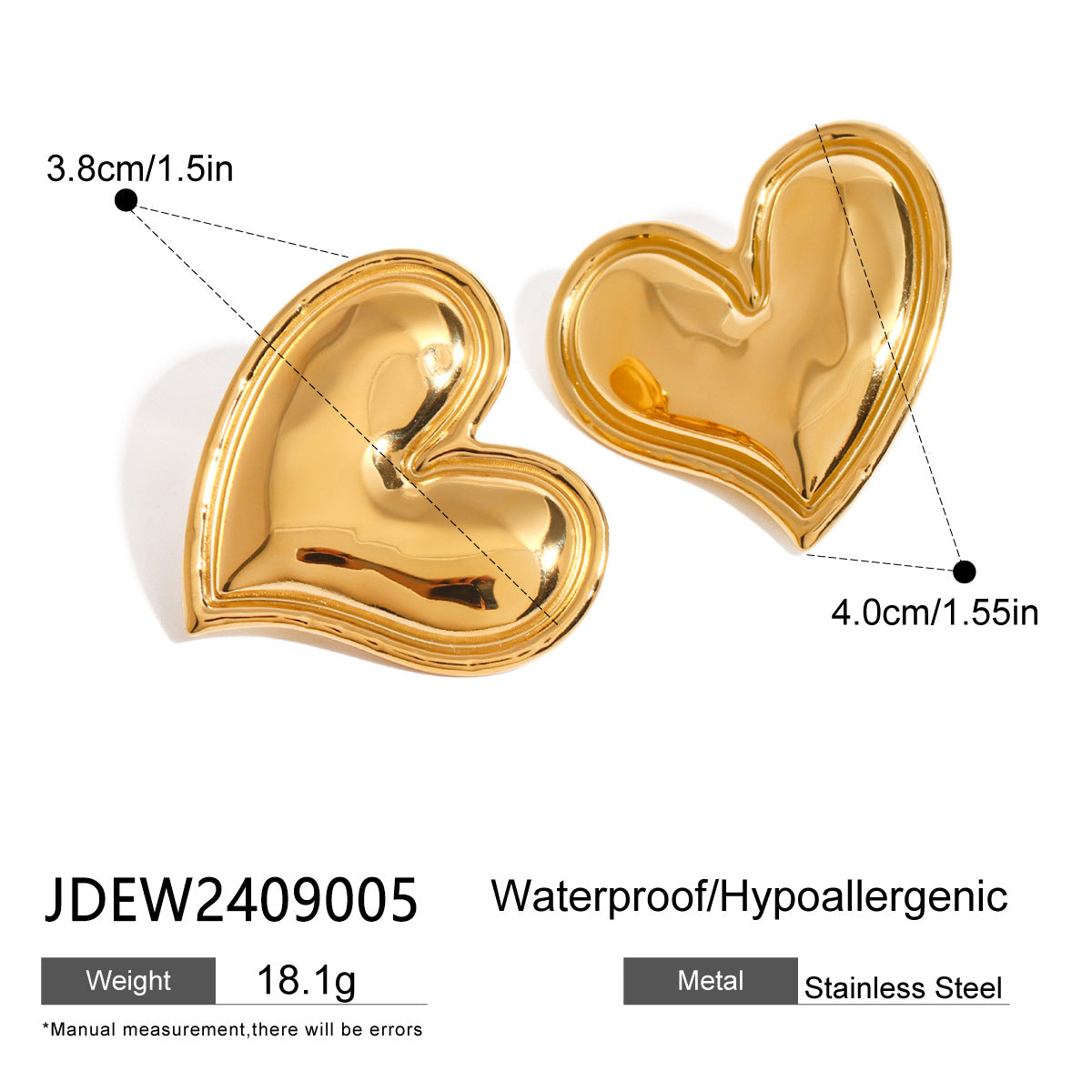 Stainless Steel Heart Stud Earrings