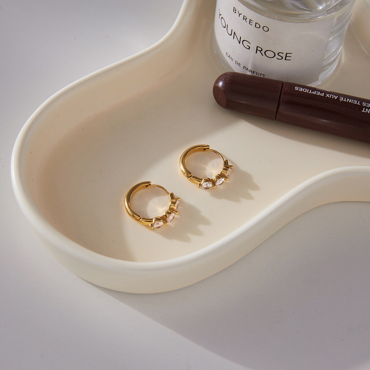 Gold - Plated Triple - Stone Hoop Earrings with Stud
