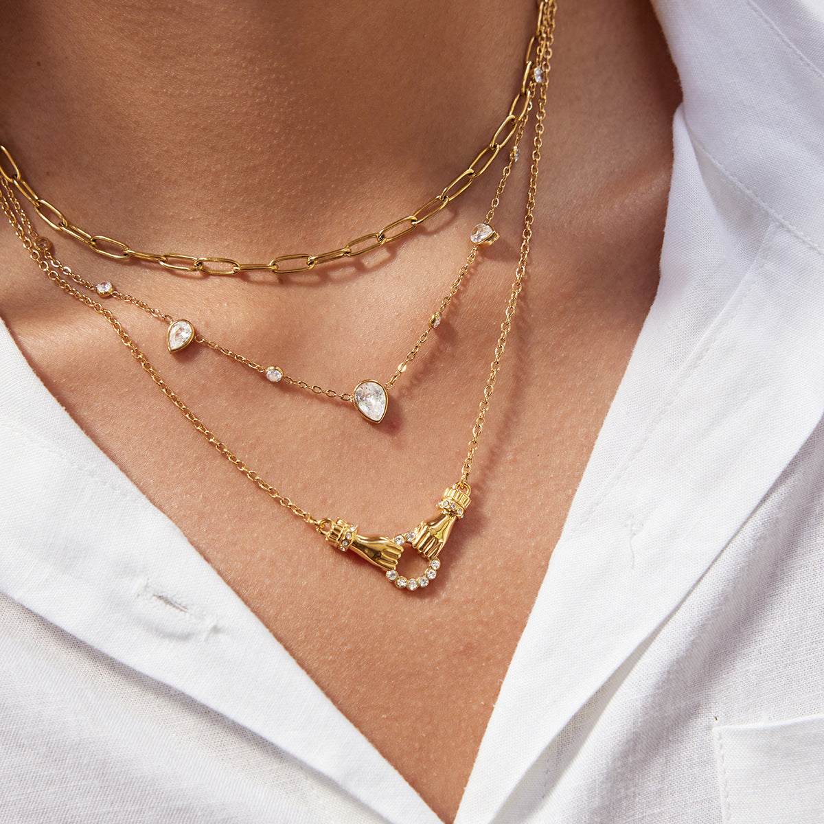 Layered Gold - Tone Hand - Held Pendant Necklace
