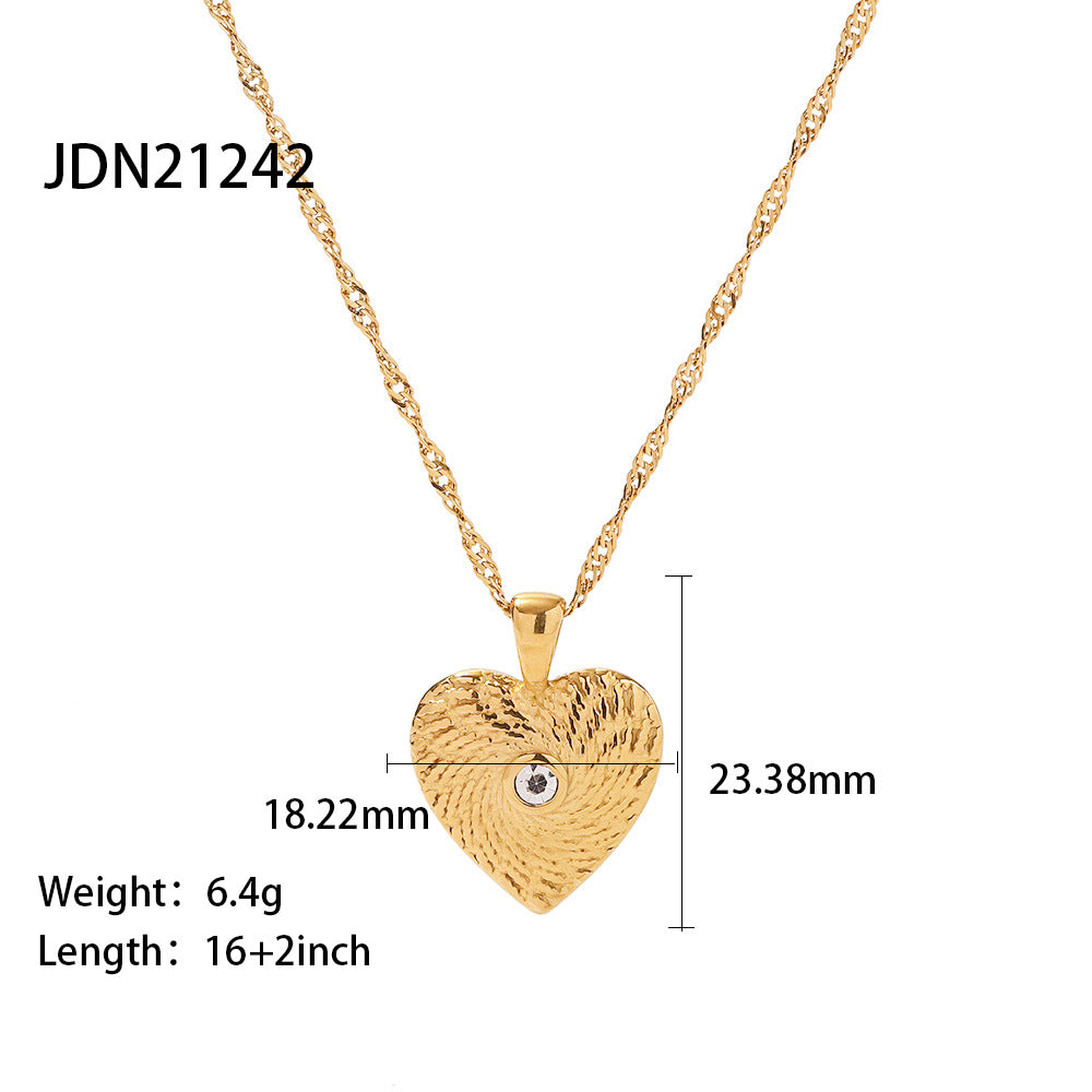 French-inspired vintage-style stainless steel & zirconia heart necklace