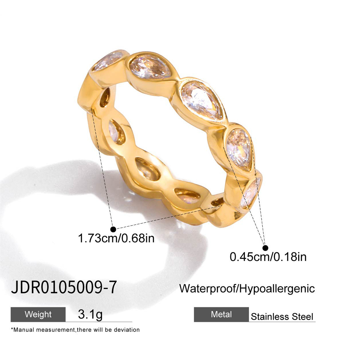 18K Gold Plated Eternity Ring – Rectangular Cut Cubic Zirconia Wedding Band for Women