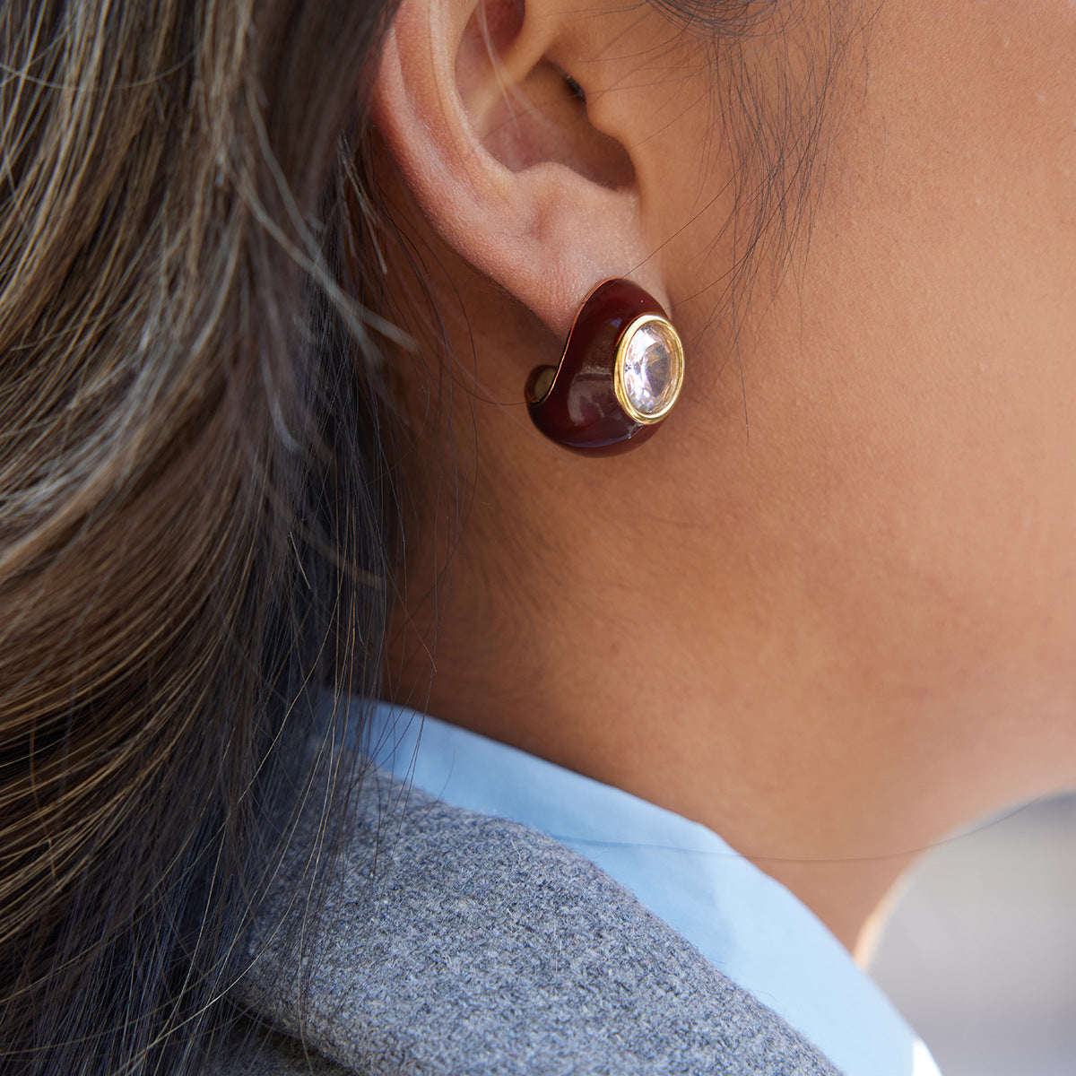 Stainless Steel Drip-Style Zircon Teardrop Earrings